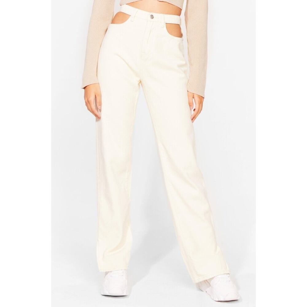 Nasty Gal Cream Straight Leg Jeans